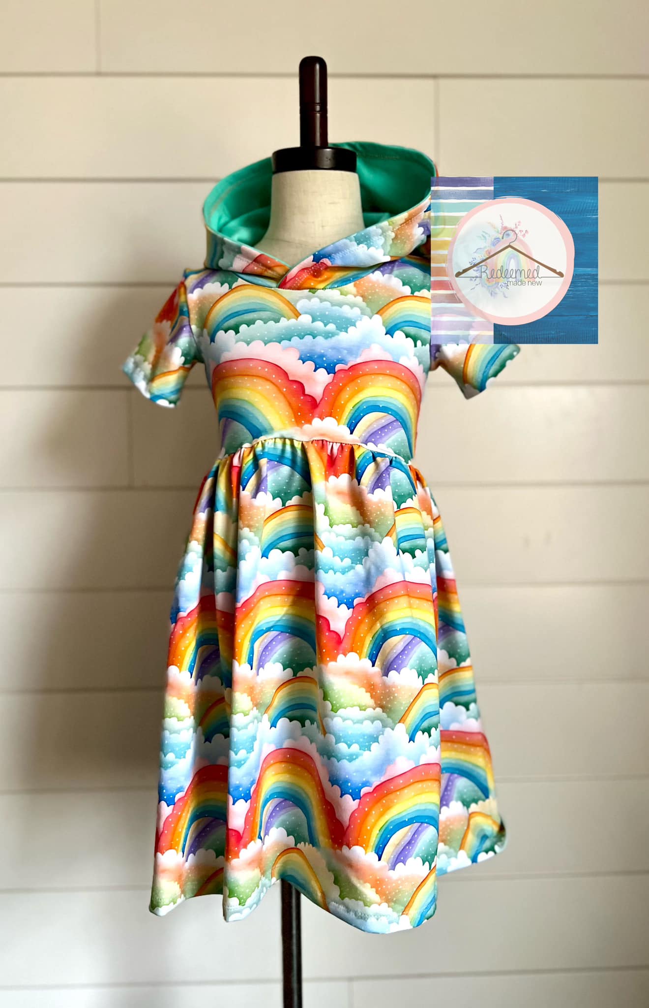 Rainbow Dots Pixie Hooded Dress with Removable Pom