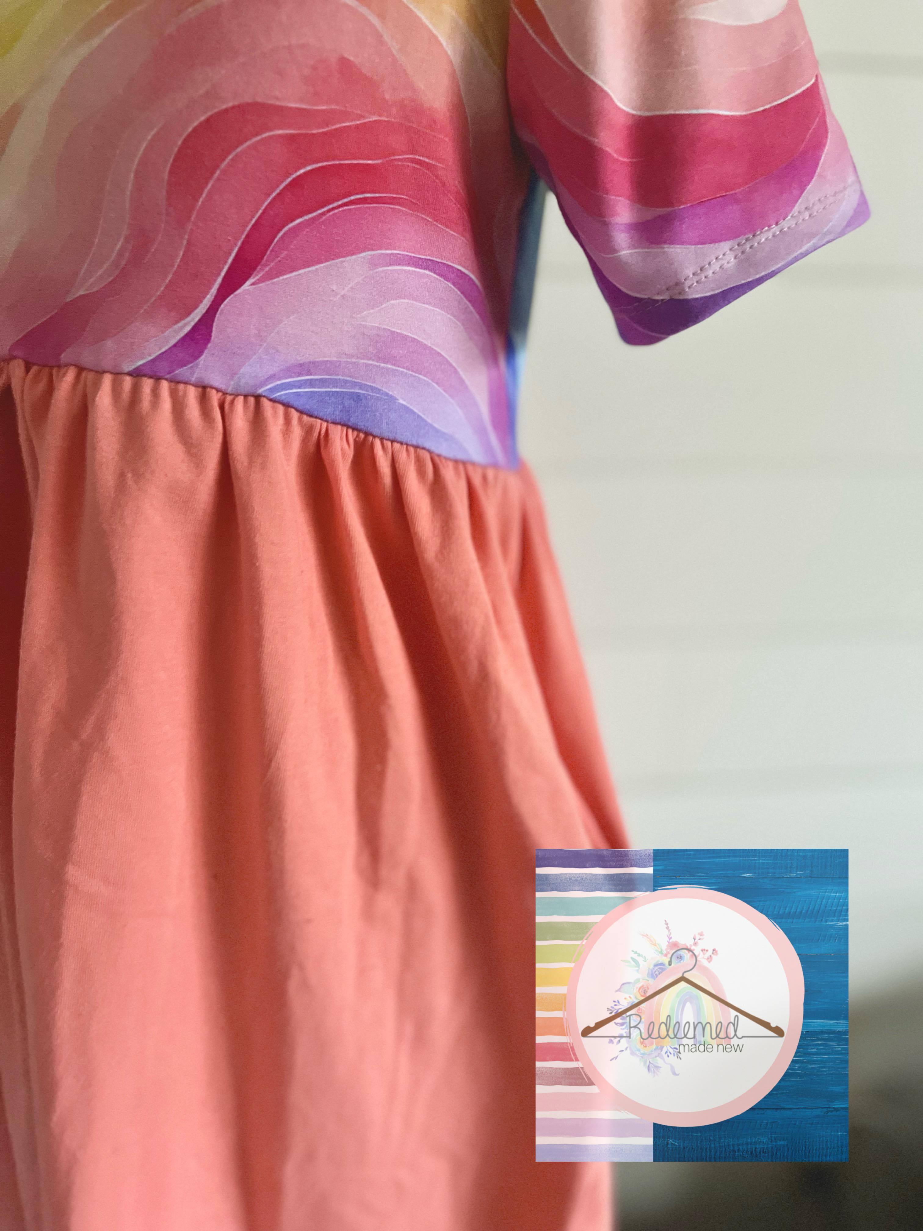 Abstract Rainbow Hooded Dress with Pockets