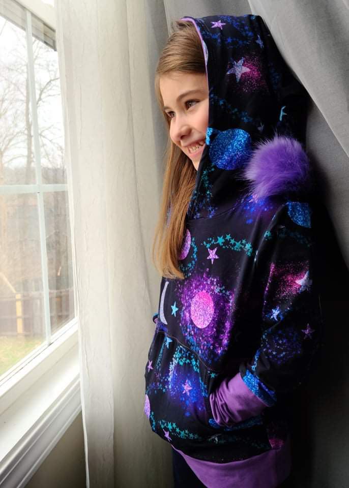 Glitter Galaxy Colorblock Hoodie with Pixie Hood