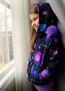 Glitter Galaxy Colorblock Hoodie with Pixie Hood