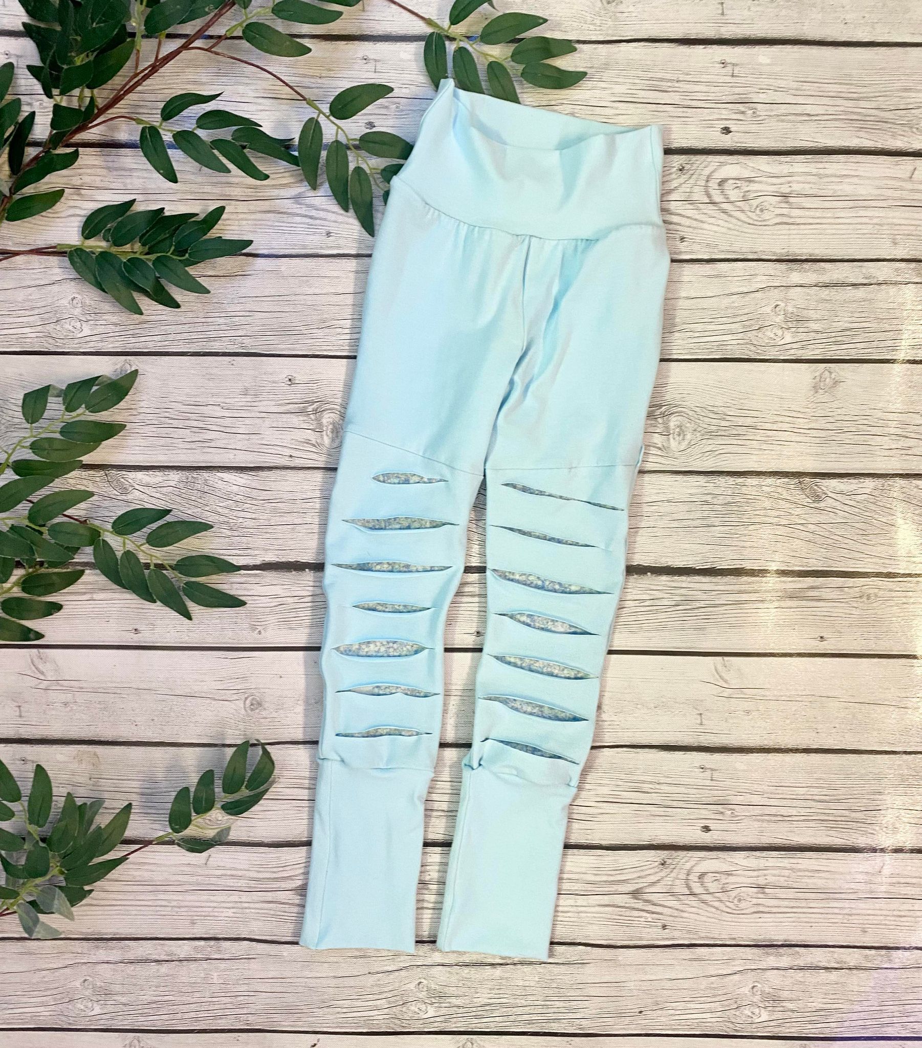 Baby Blue Distressed Legging with Glitter Accent