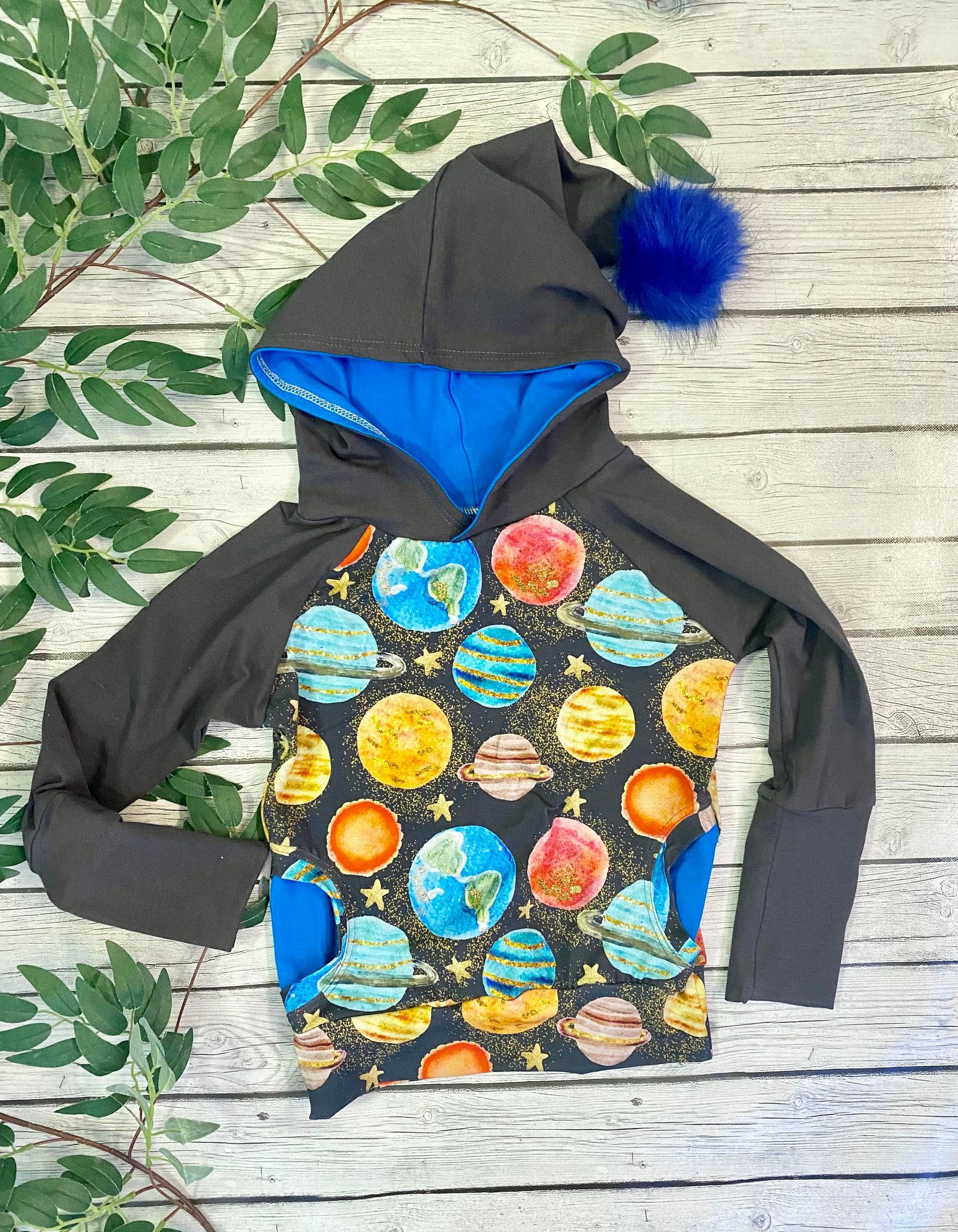 Gold Shimmer Planets Raglan with Pixie Hood