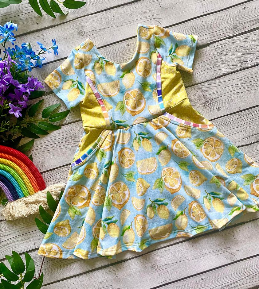 Summer Lemon Yellow Glitter Pocket Grow With Me Twirl Dress