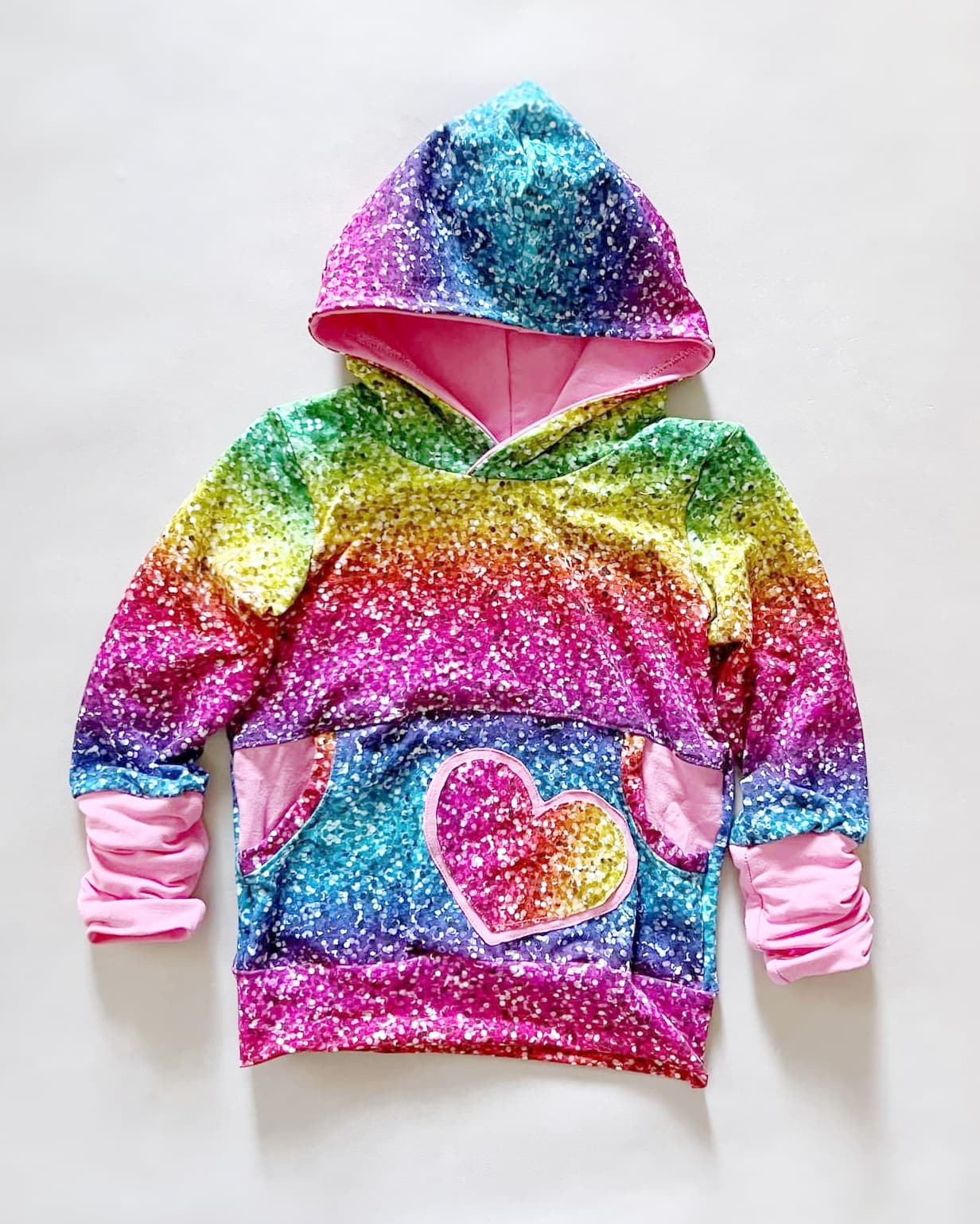 Rainbow Glitter Applique Colorblock Hoodie