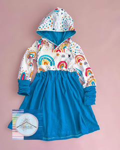 Bright Boho Rainbow Hooded Dress/Peplum