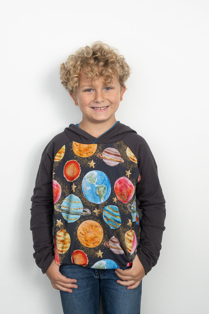 Gold Shimmer Planets Raglan with Pixie Hood