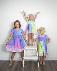 Rainbow Ombre Glitter Trim Dress