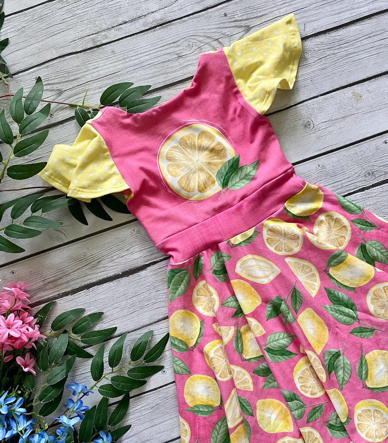 Lemons on Pink Jo Dress with Circle Skirt