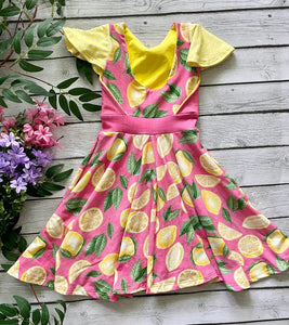 Lemons on Pink Jo Dress with Circle Skirt