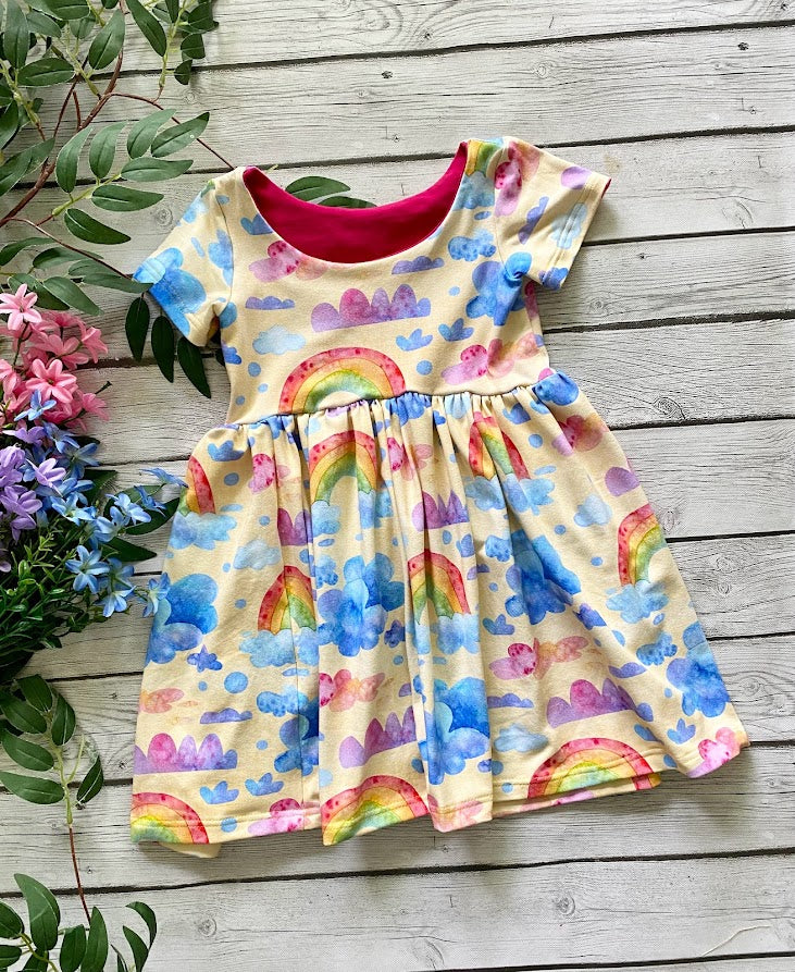 Yellow Watercolor Clouds and Rainbow Dress