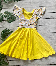 Daisy Bees Yellow Jo Dress with Circle Skirt