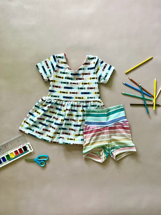 Pastel Crayon Bow Back Peplum and Striped Bummies