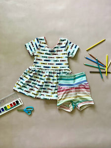 Pastel Crayon Bow Back Peplum and Striped Bummies