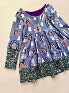 Rainbow and Ghosts Charcoal Glitter Colorblock Dress